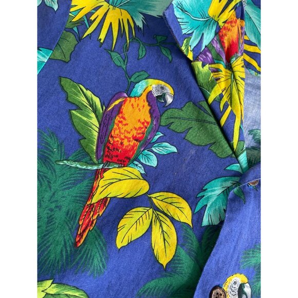 RJC, Ltd Mens Hawaiian Parrot Print Button-Up Shirt L Cotton Made In Hawaii USA - Picture 7 of 9